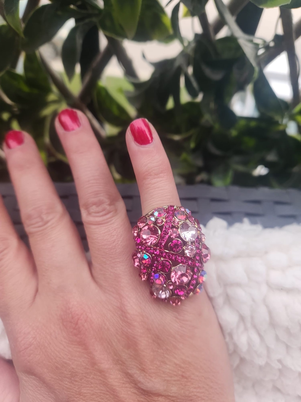 Bold Pink Crystal Statement Ring - Women Jewelry